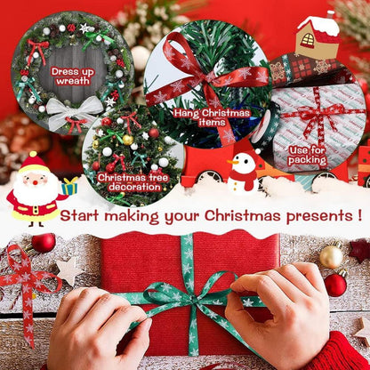 Weihnachts Geschenkband Set 10mm Satinband 2 Rollen 25 Yards Grün Rot