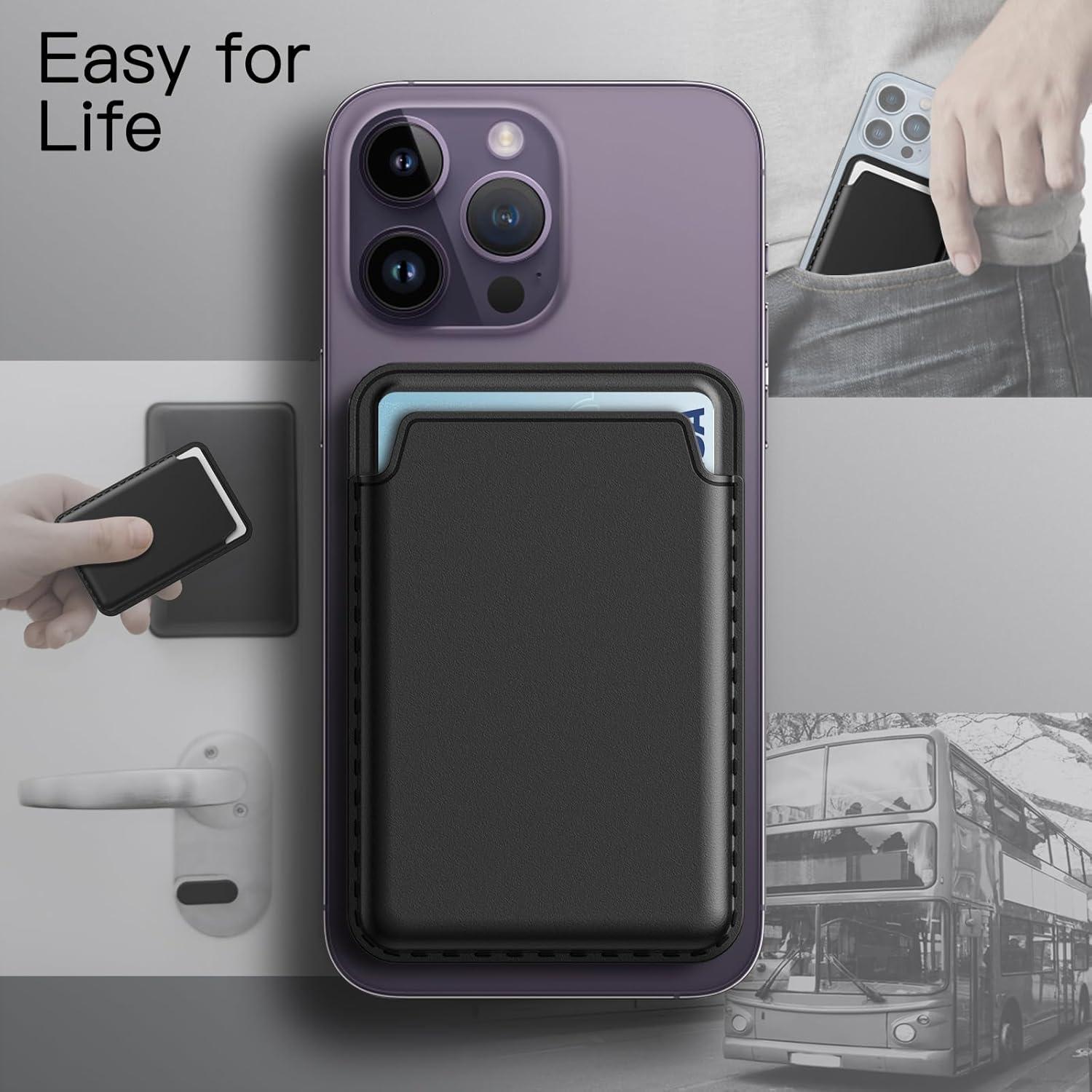 Magnetische Wallet für iPhone 12/13/14/15/16, PU Schwarz Kartenhalter