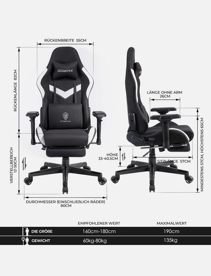 Ergonomischer Gaming-Stuhl mit Massagefunktion und Fußstütze