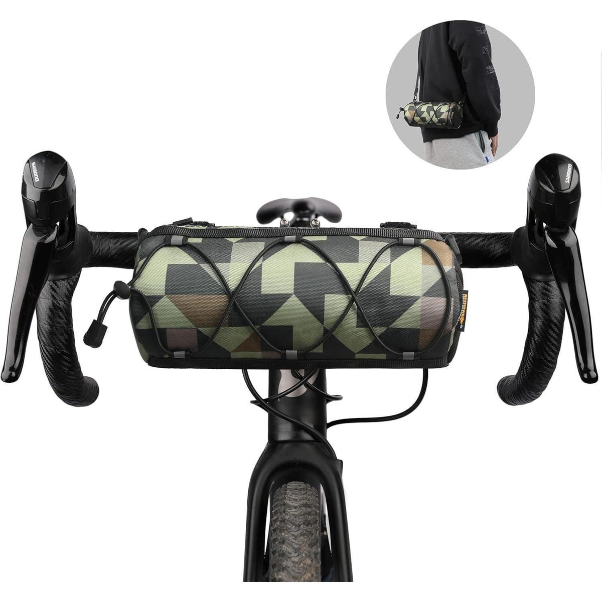 Fahrrad Lenkertasche mit Schultergurt, 2.4L, Camouflage Grün