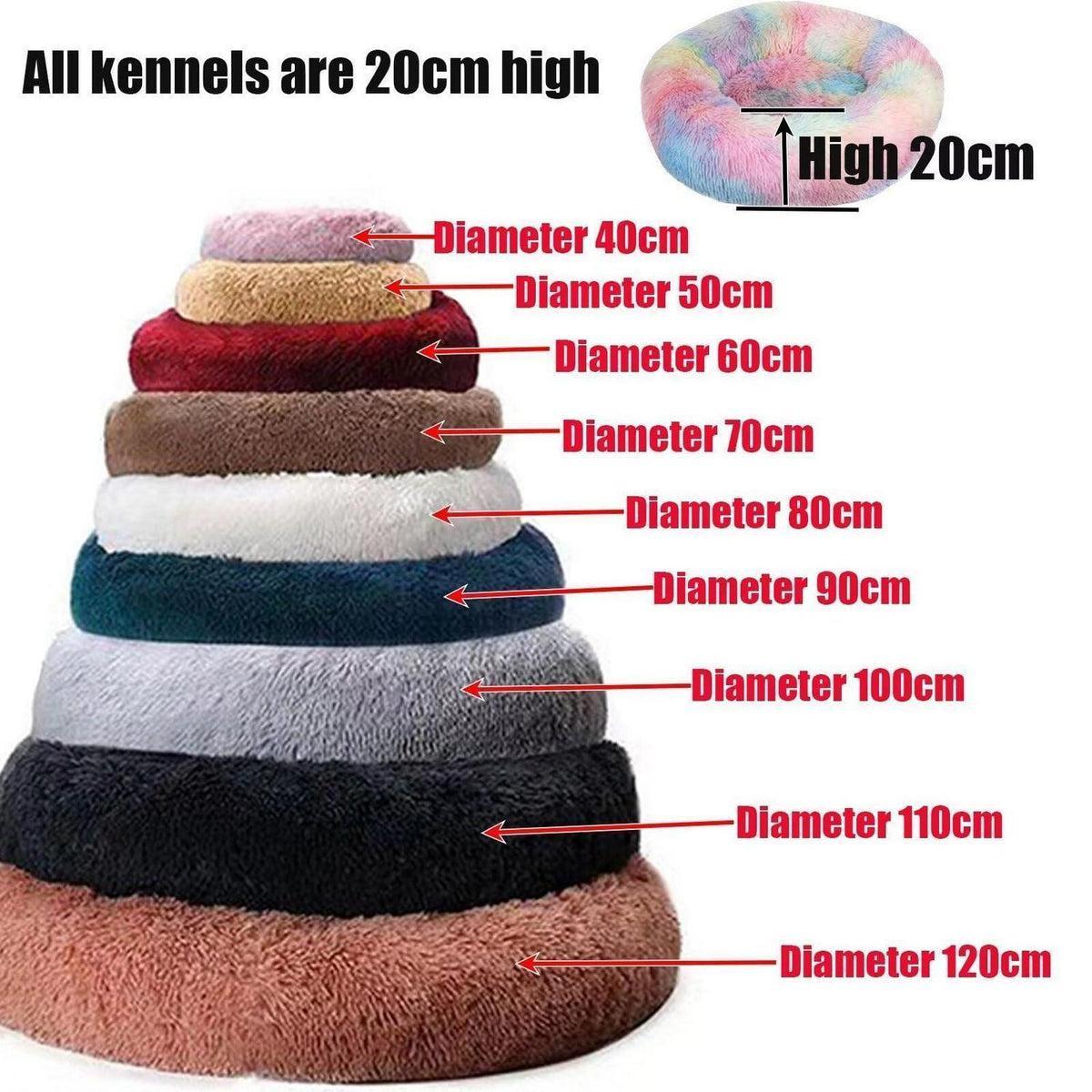 Rundes Hundebett Plüsch 120cm – Flauschige Hundematte Schwarz