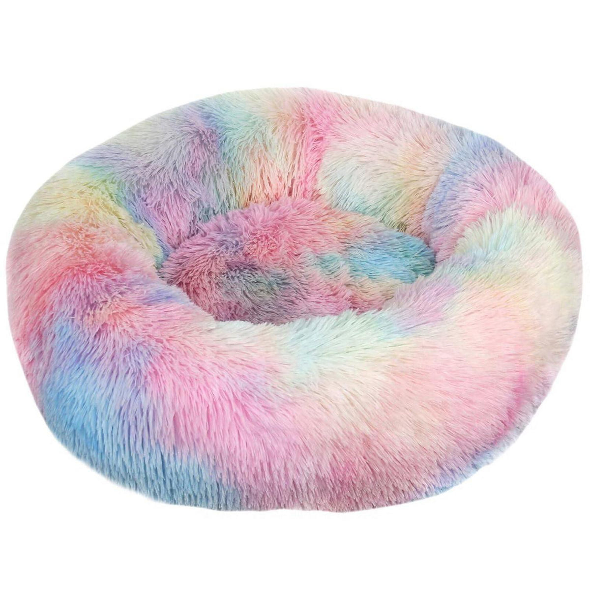 Rundes Hundebett Plüsch – Flauschige Hundematte 110cm Regenbogen