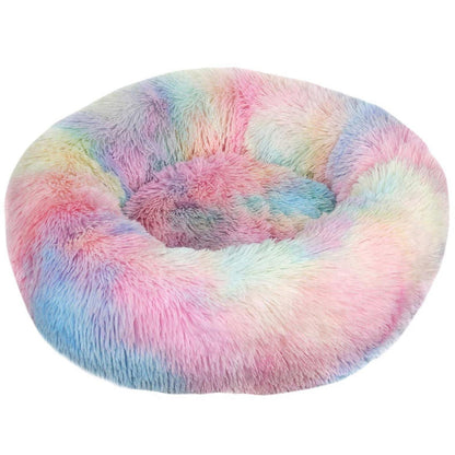 Rundes Hundebett Plüsch – Flauschige Hundematte 110cm Regenbogen