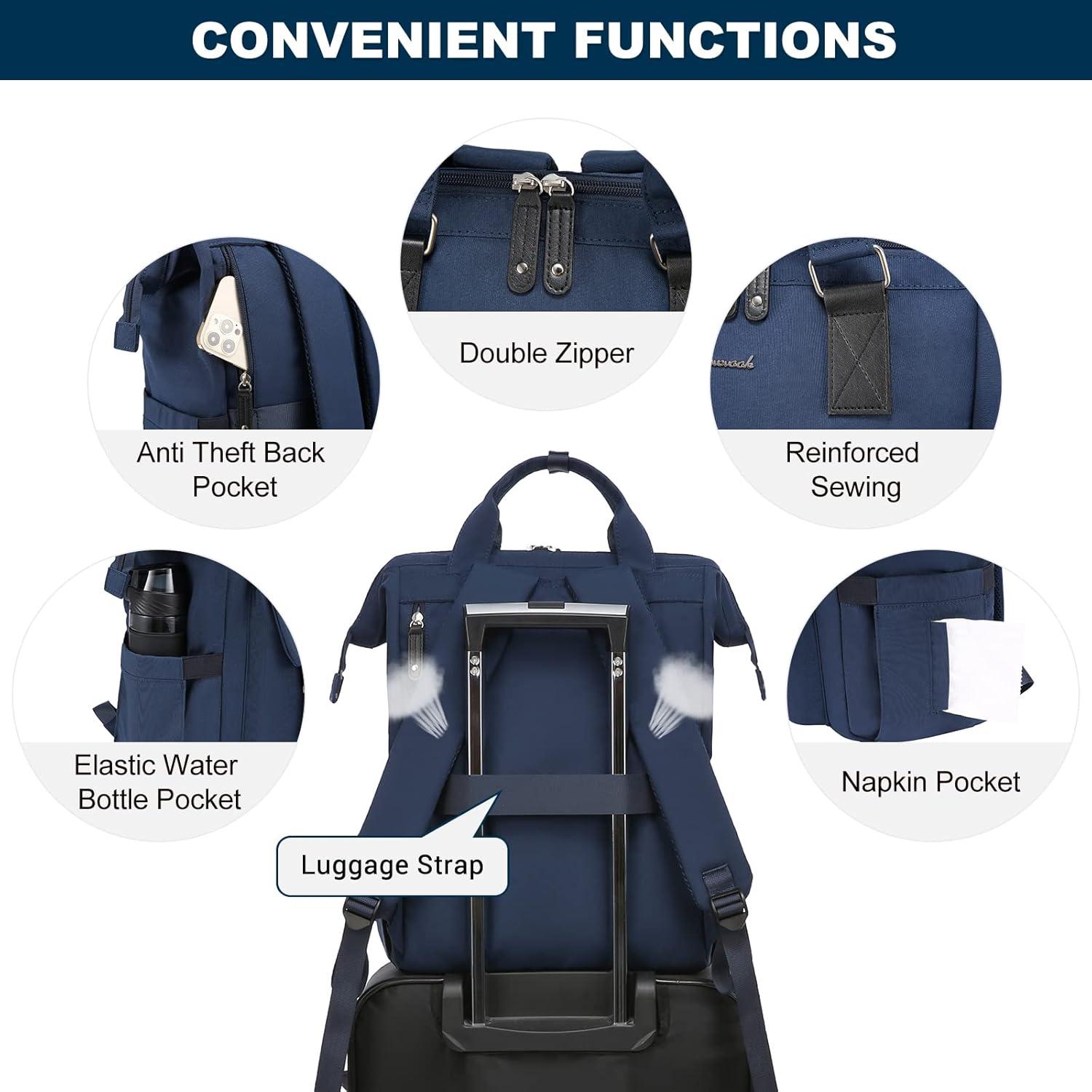 Damen Rucksack 15,6 Zoll Laptop Schulrucksack Mädchen Wasserdicht Uni Büro Blau