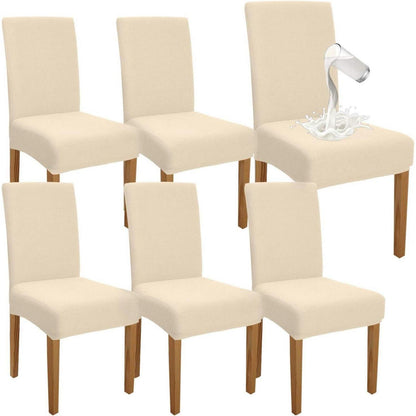 Wasserdichte Stuhlhussen Set 6 - Beige, Elastisch & Pflegleicht