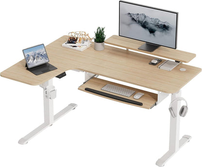 Höhenverstellbarer Schreibtisch L-Form LED Tastaturablage