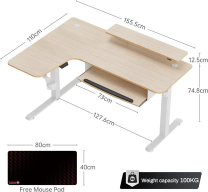 Höhenverstellbarer Schreibtisch L-Form LED Tastaturablage