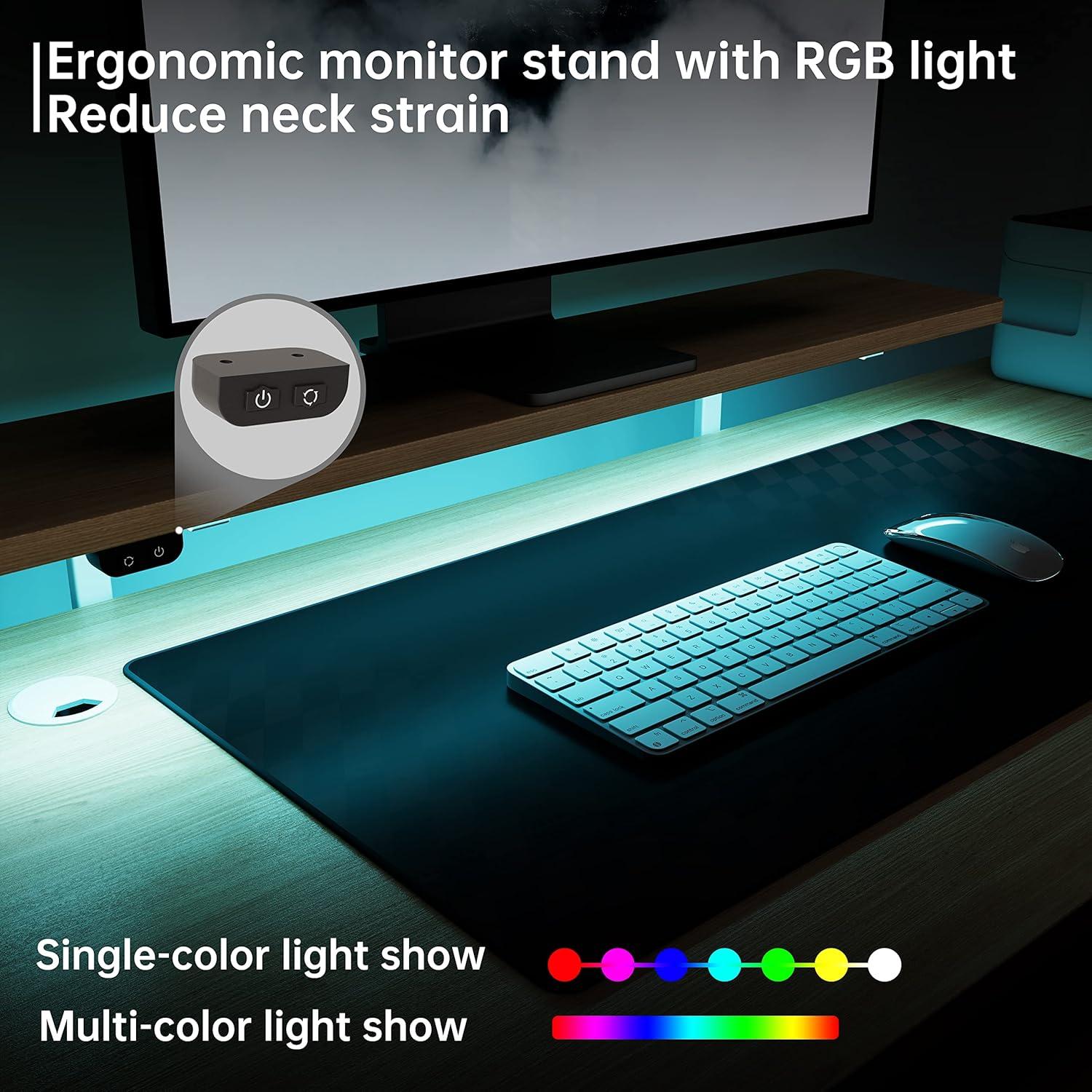 Höhenverstellbarer Schreibtisch L-Form 155x110 cm mit LED-Monitorständer