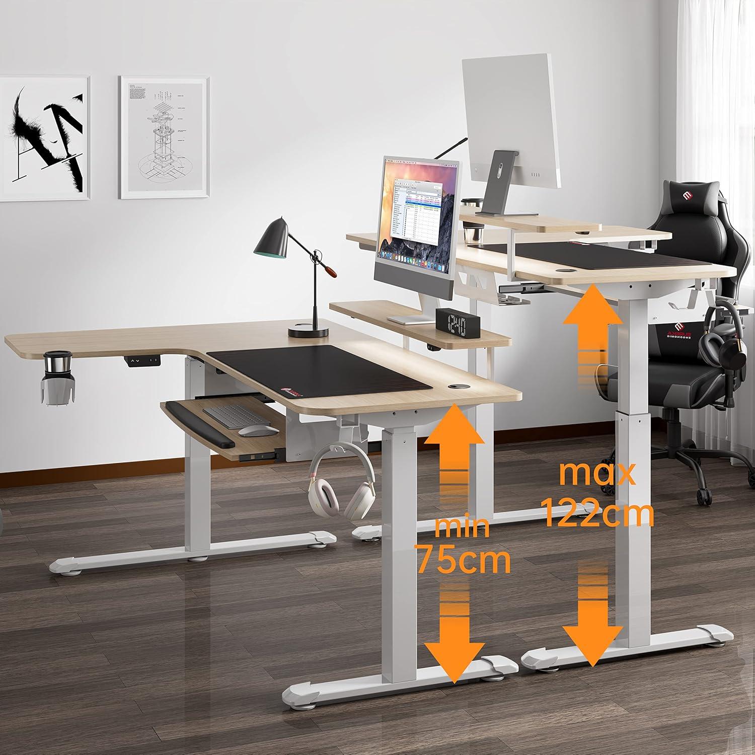 Höhenverstellbarer Schreibtisch L-Form 155x110 cm LED Tastaturablage