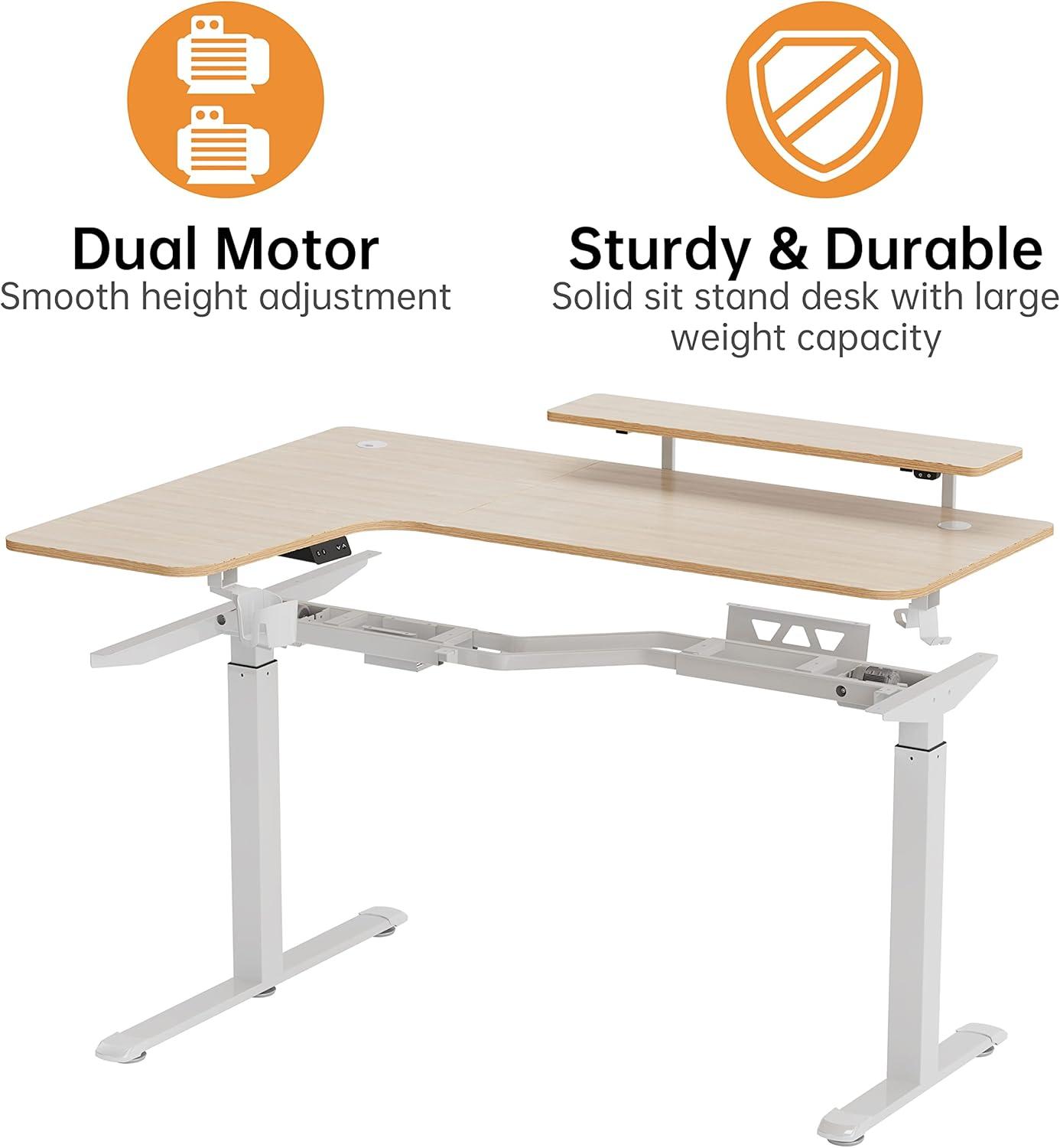 Höhenverstellbarer Schreibtisch L-Form 155x110 cm mit LED-Monitorständer