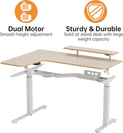 Höhenverstellbarer Schreibtisch L-Form 155x110 cm mit LED-Monitorständer
