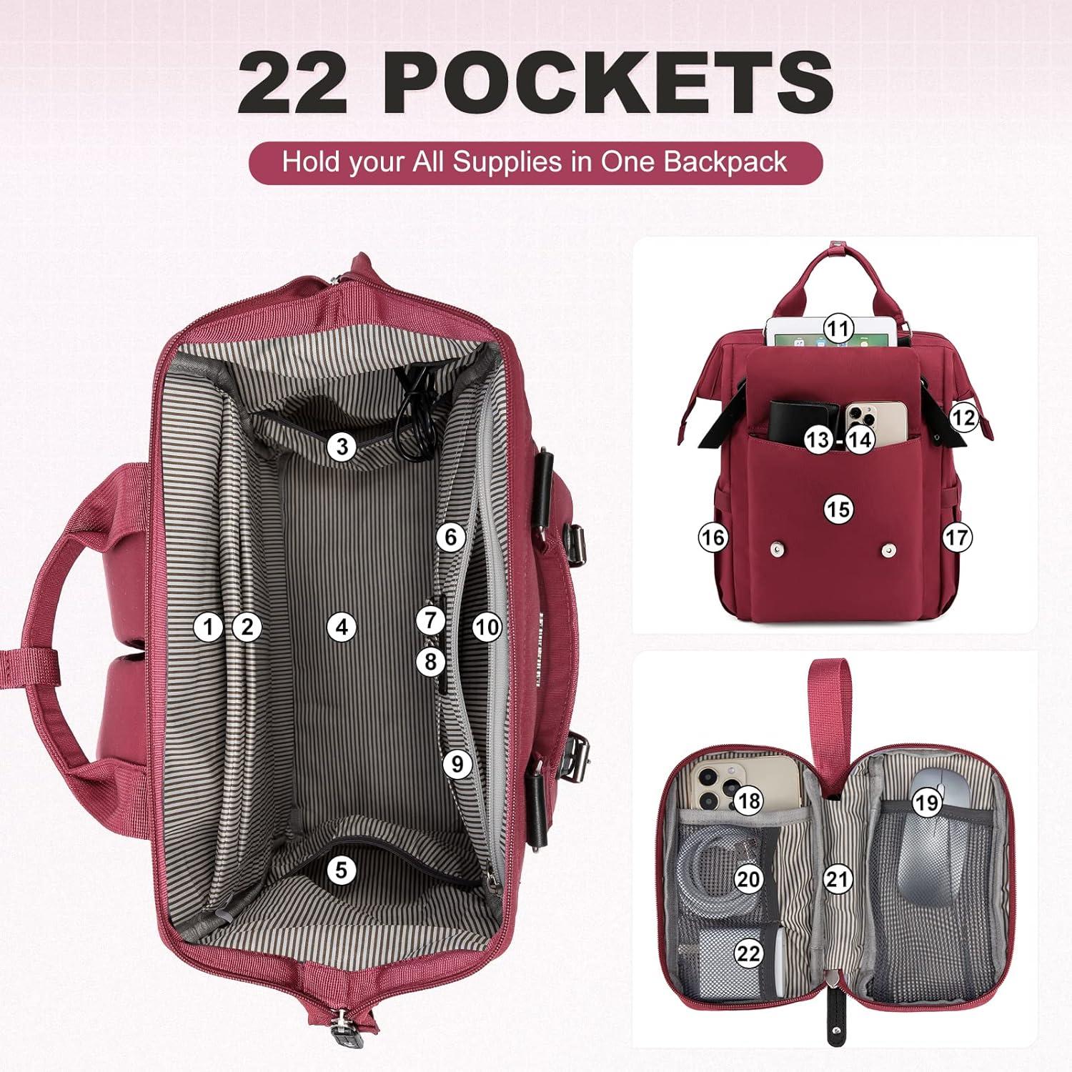 LOVEVOOK Laptop Rucksack Damen 15,6 Zoll Wasserdicht Schultasche Rot