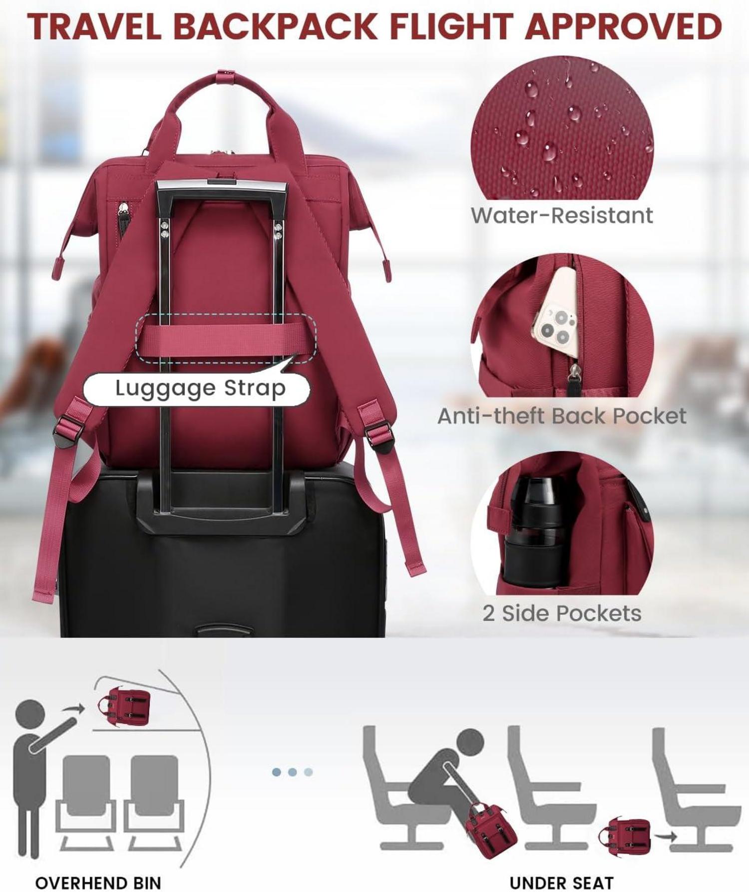 Laptop Rucksack Damen 15,6 Zoll Schulrucksack Wasserdicht Rot USB Charging