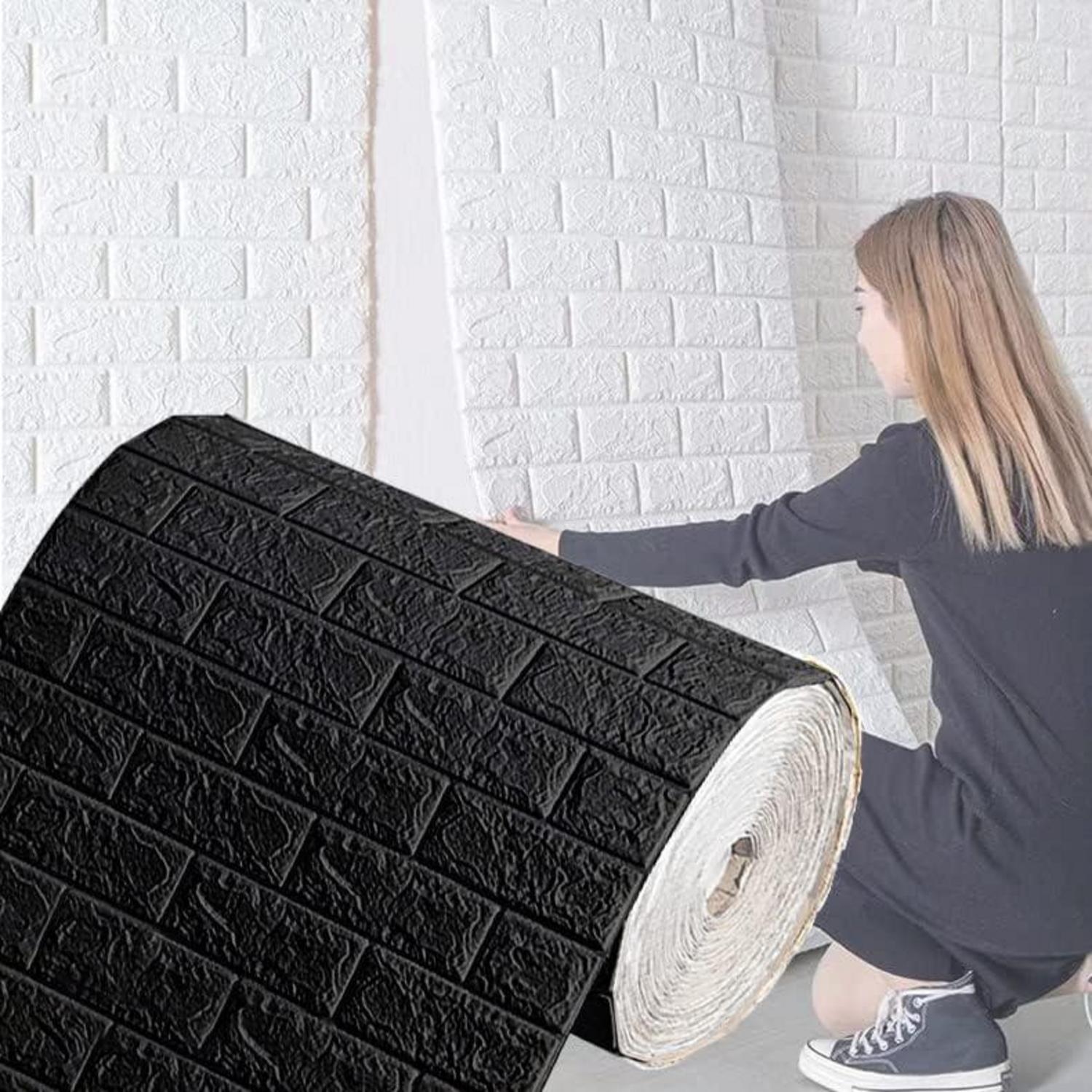 3D Wandpaneele Selbstklebend Tapete Steinoptik Ziegel Schwarz