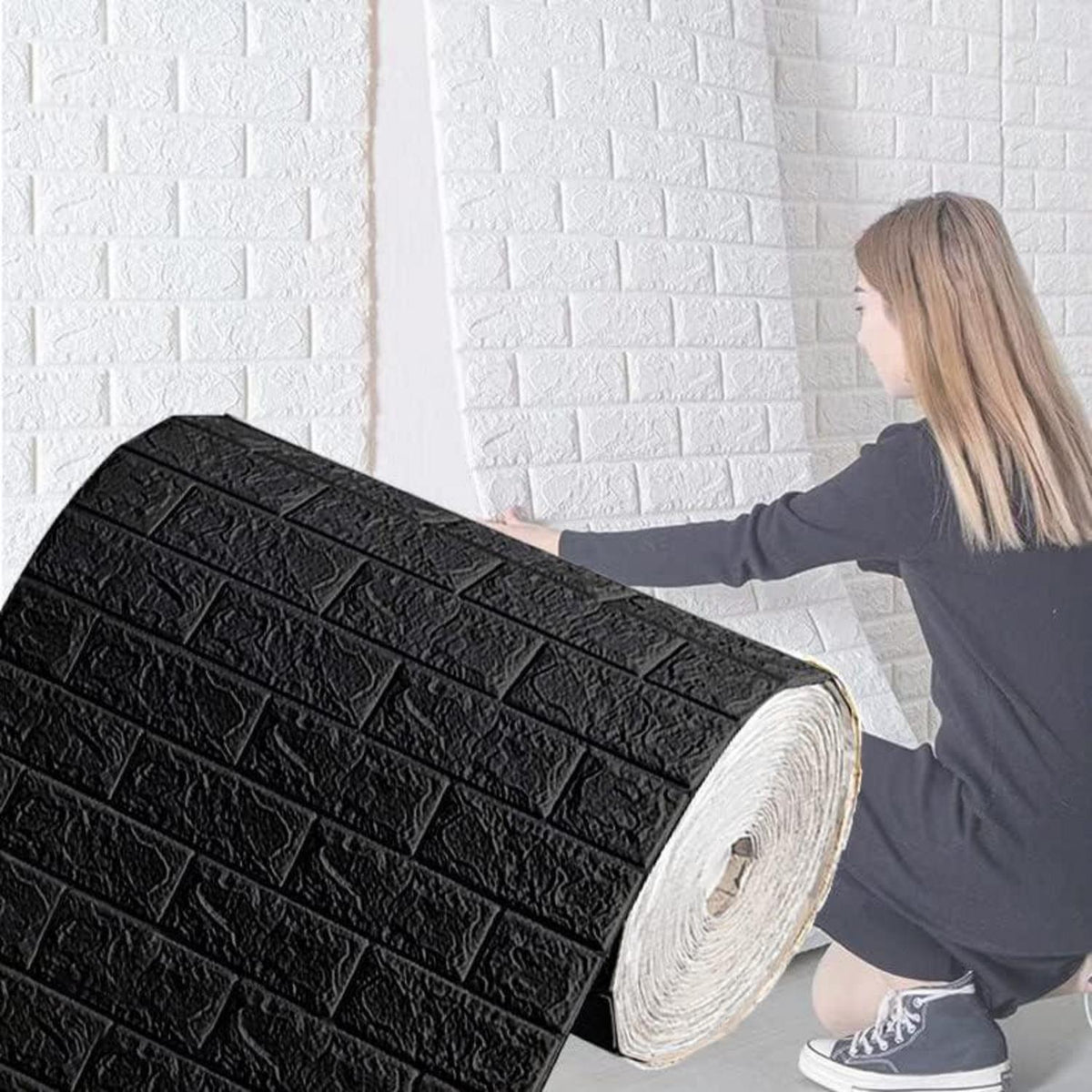 3D Wandpaneele Selbstklebend Tapete Steinoptik Ziegel Schwarz