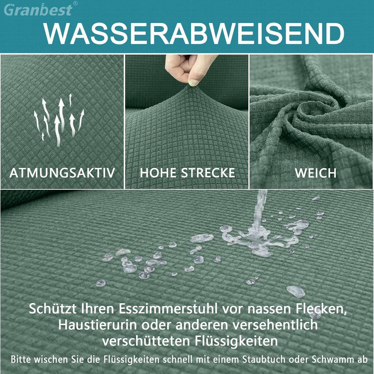 Wasserdichte Stuhlbezüge Set 4er Matcha Grün | Stretch Esszimmer Hussen