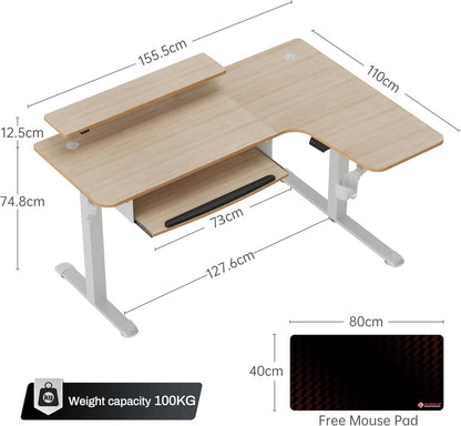 Höhenverstellbarer Eckschreibtisch L-Form LED Gaming 155x110 cm