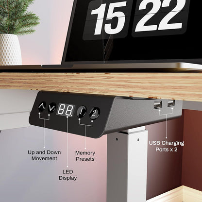 EUREKA ERGONOMIC Höhenverstellbarer Schreibtisch L-Form LED 155x110 cm