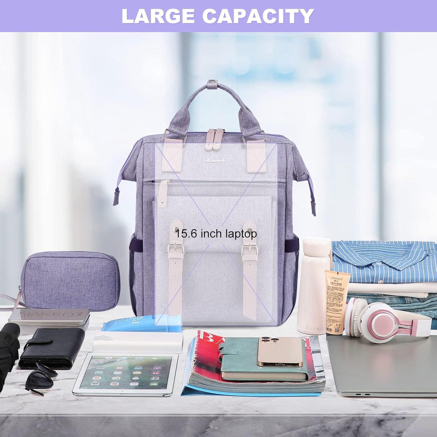 Laptop Rucksack Damen Wasserdicht 15,6 Zoll USB Ladeanschluss Purple