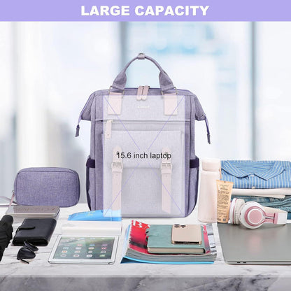 Laptop Rucksack Damen Wasserdicht 15,6 Zoll USB Ladeanschluss Purple