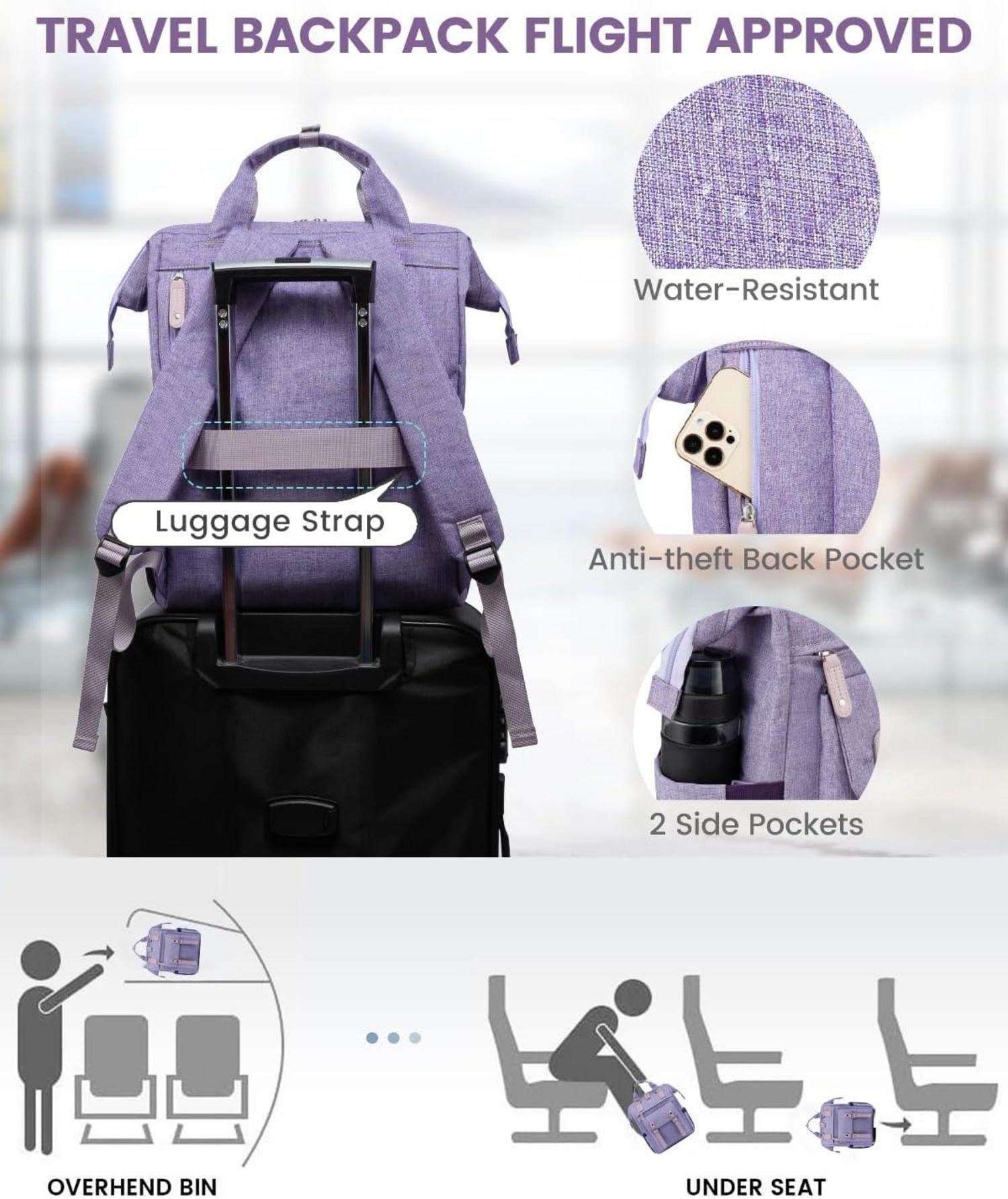 Damen Laptop Rucksack 15,6 Zoll Wasserdicht USB Ladeanschluss Lila