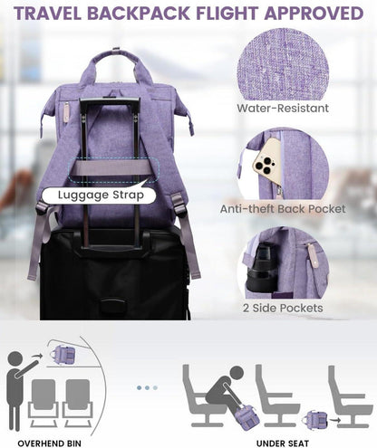 Damen Laptop Rucksack 15,6 Zoll Wasserdicht USB Ladeanschluss Lila