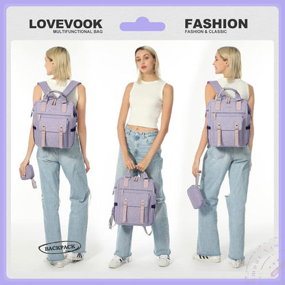 Damen Laptop Rucksack 15,6 Zoll Wasserdicht USB Ladeanschluss Lila