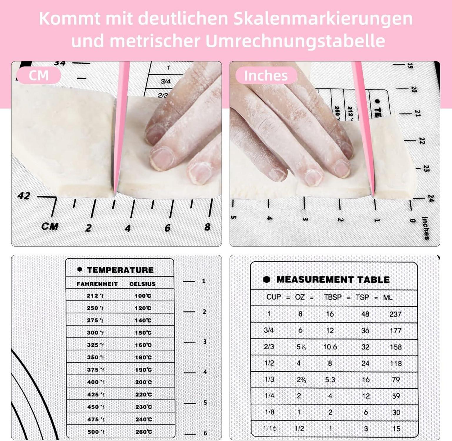 Silikon Backmatte Groß 70x50cm Antihaft Teigmatte Ausrollmatte Messung
