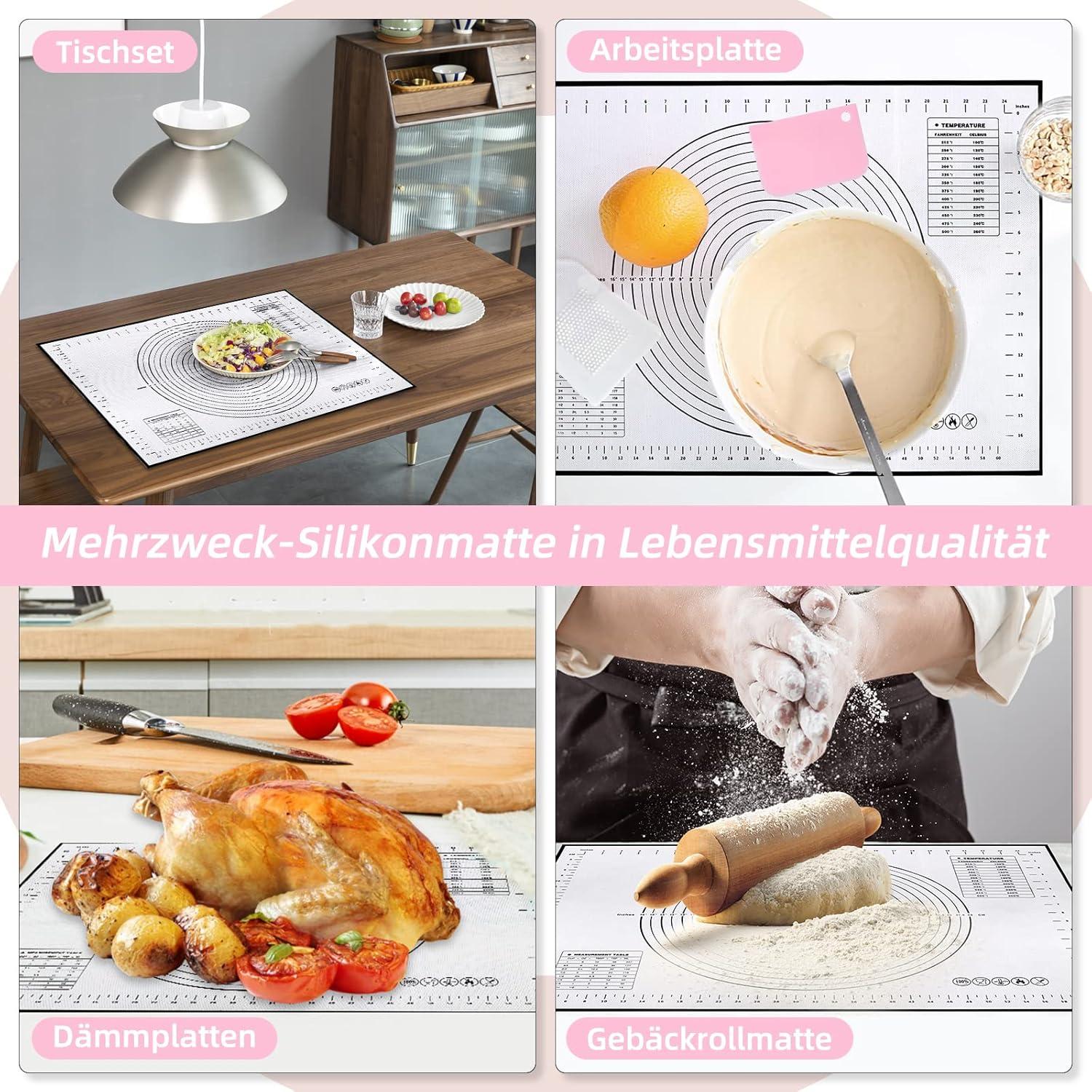 Silikon Backmatte Groß 70x50cm Antihaft Teigmatte Messung 3 Teigschaber