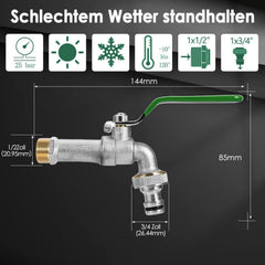 Garten Wasserhahn aus Messing 1/2 Zoll Rost- und Frostsicher Grün