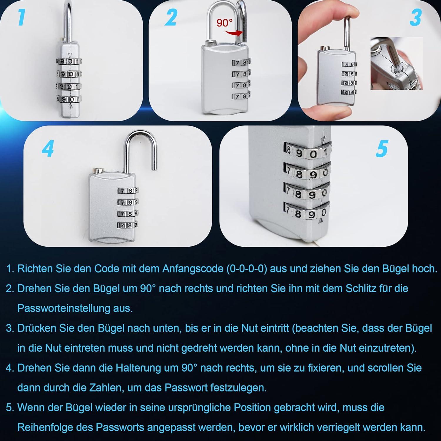 4x Zahlenschloss Vorhängeschloss 4 Stellig bunt Code Schloss Gartentür Cabinet