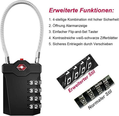 TSA Gepäckschloss 4 Stellig Gelb Alarmanzeige