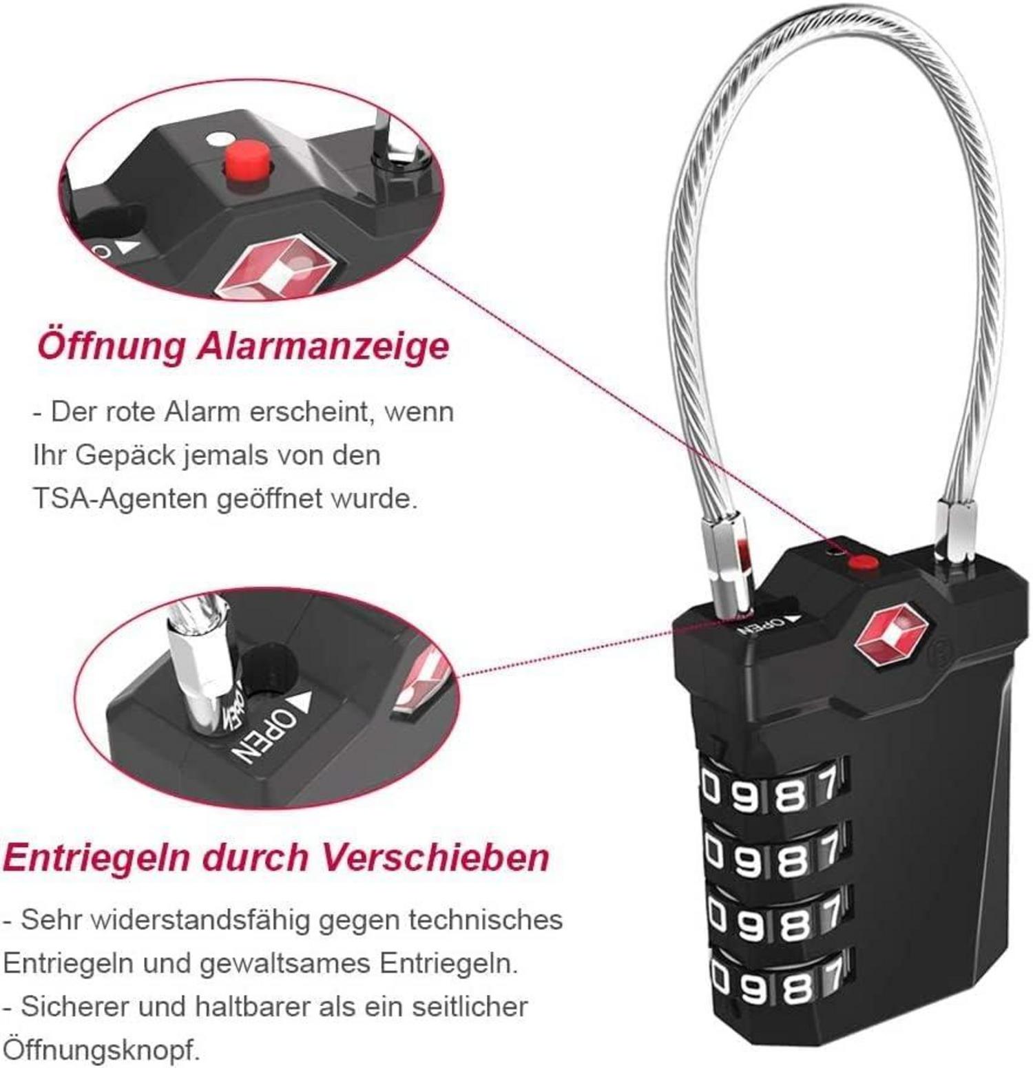 TSA Zahlenschloss für Koffer, 4 Stellig, Gelb, Alarmanzeige, Draht, Reise