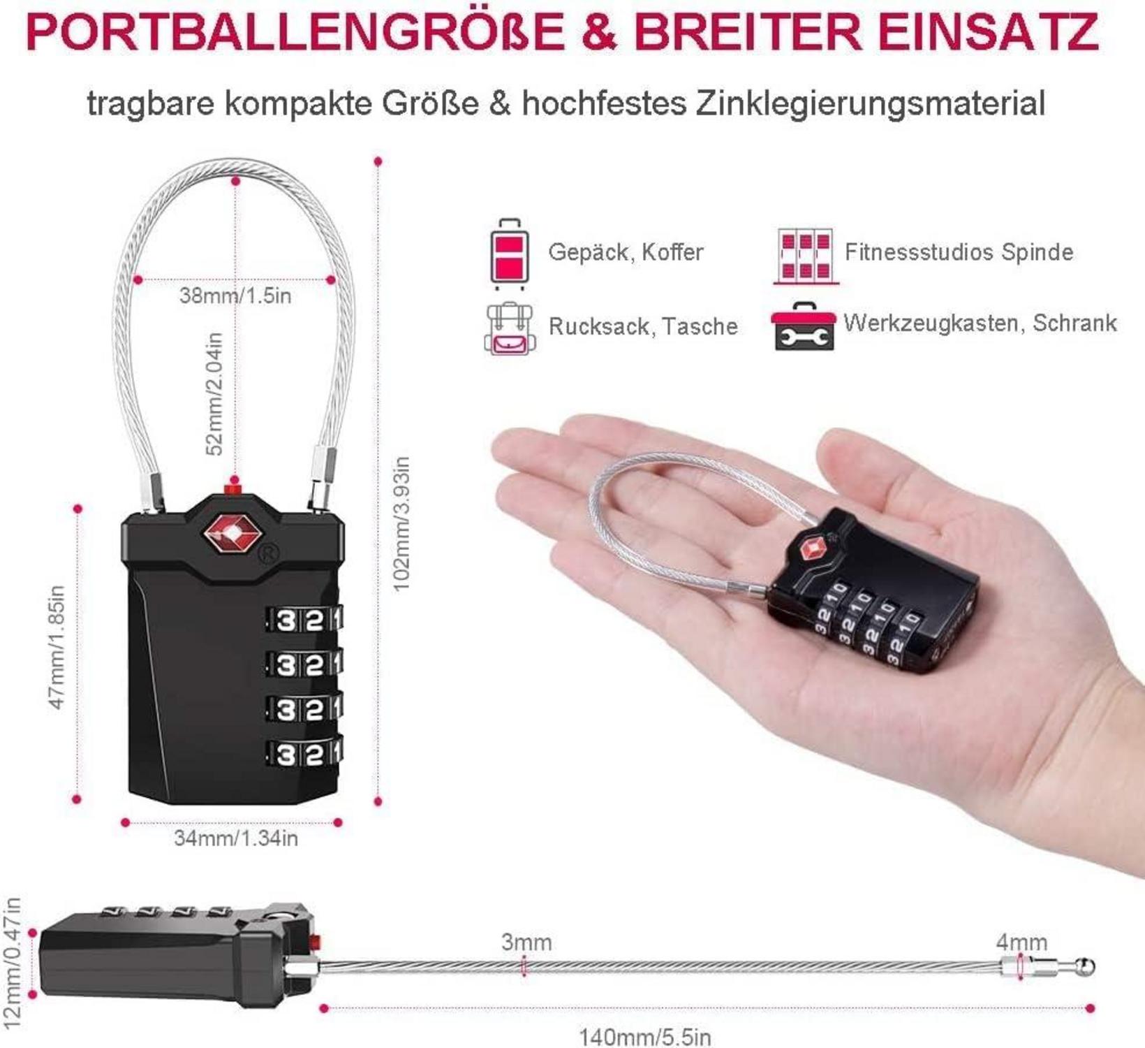 ZHEGE Gepäckschloss 4 Stellig Gelb TSA Koffercodeschloss