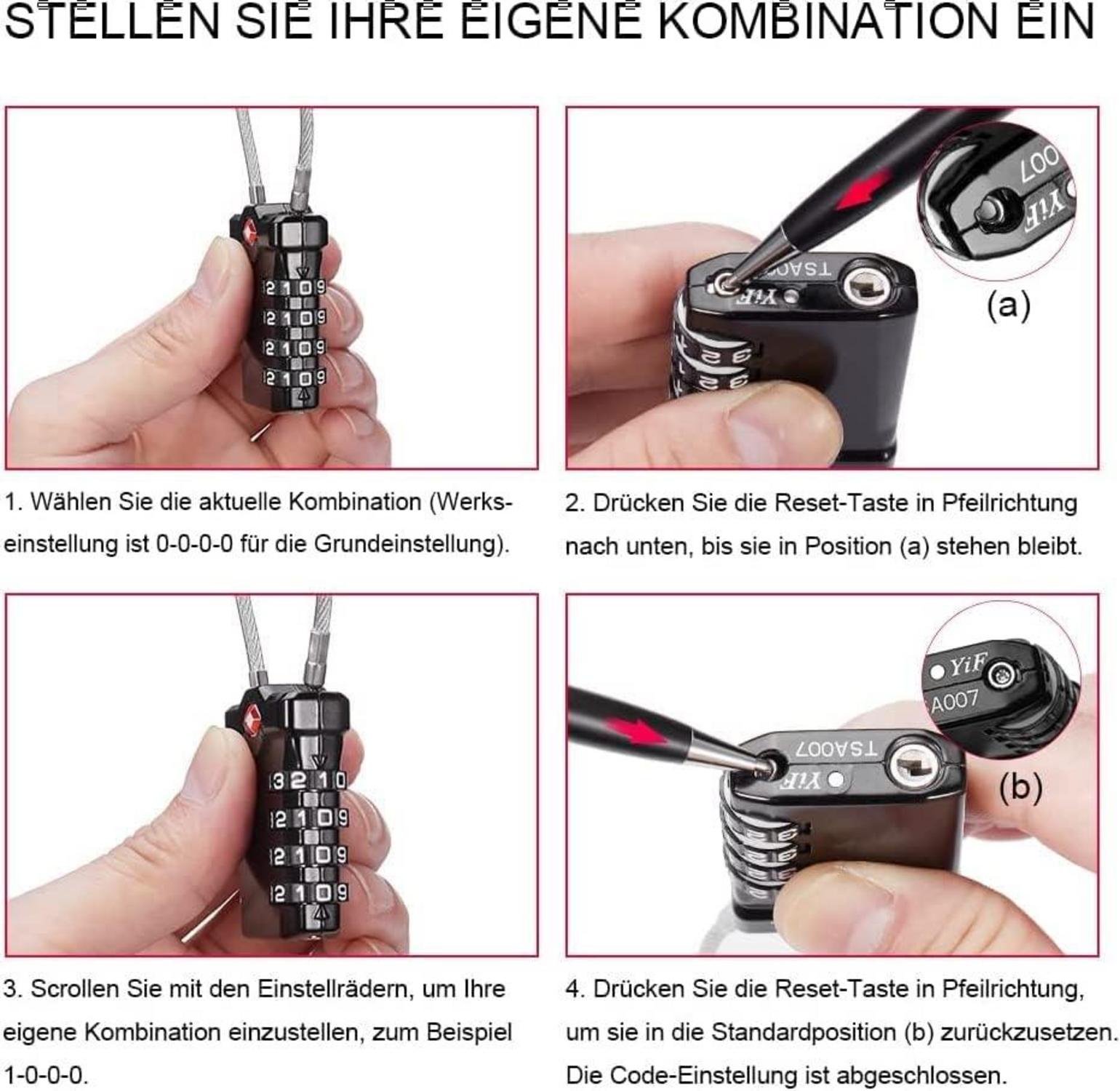 TSA Gepäckschloss 4 Stellig Gelb Alarmanzeige Vorhängeschloss