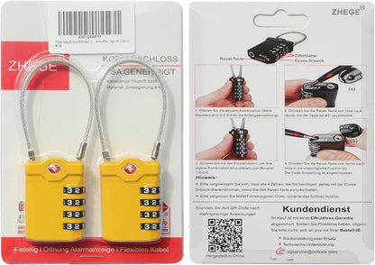 ZHEGE TSA Gepäckschloss 2 Stücke 4-Stelliges Zahlenschloss Gelb