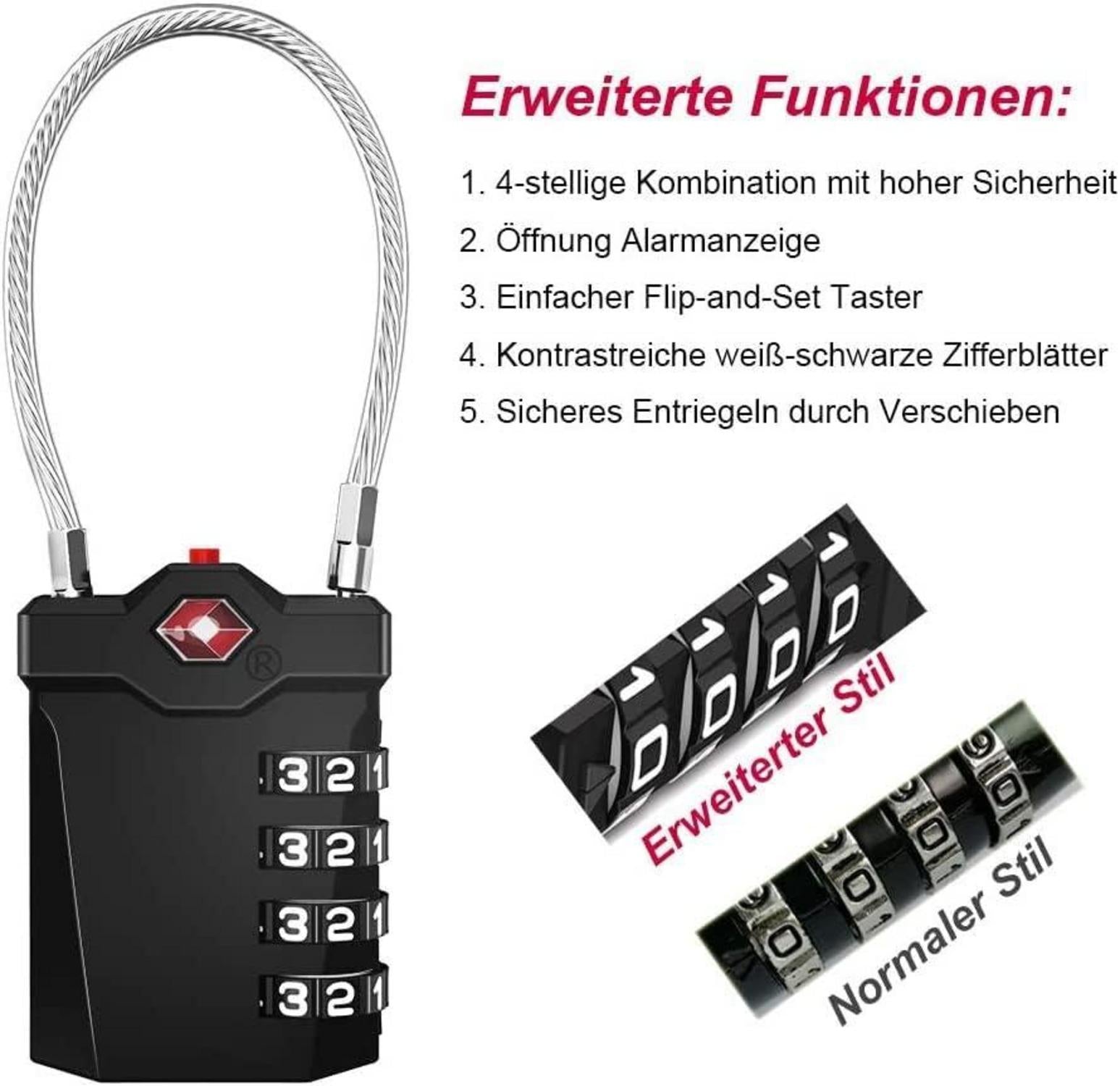 TSA Zahlenschloss 4 Stellig für Koffer, Rucksäcke, Rot