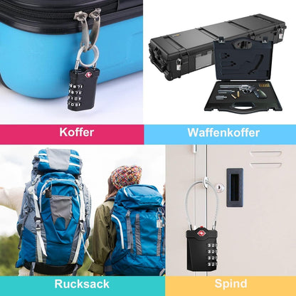 TSA Zahlenschloss 4 Stellig für Koffer Rucksack Gepäck Alarmanzeige Rot