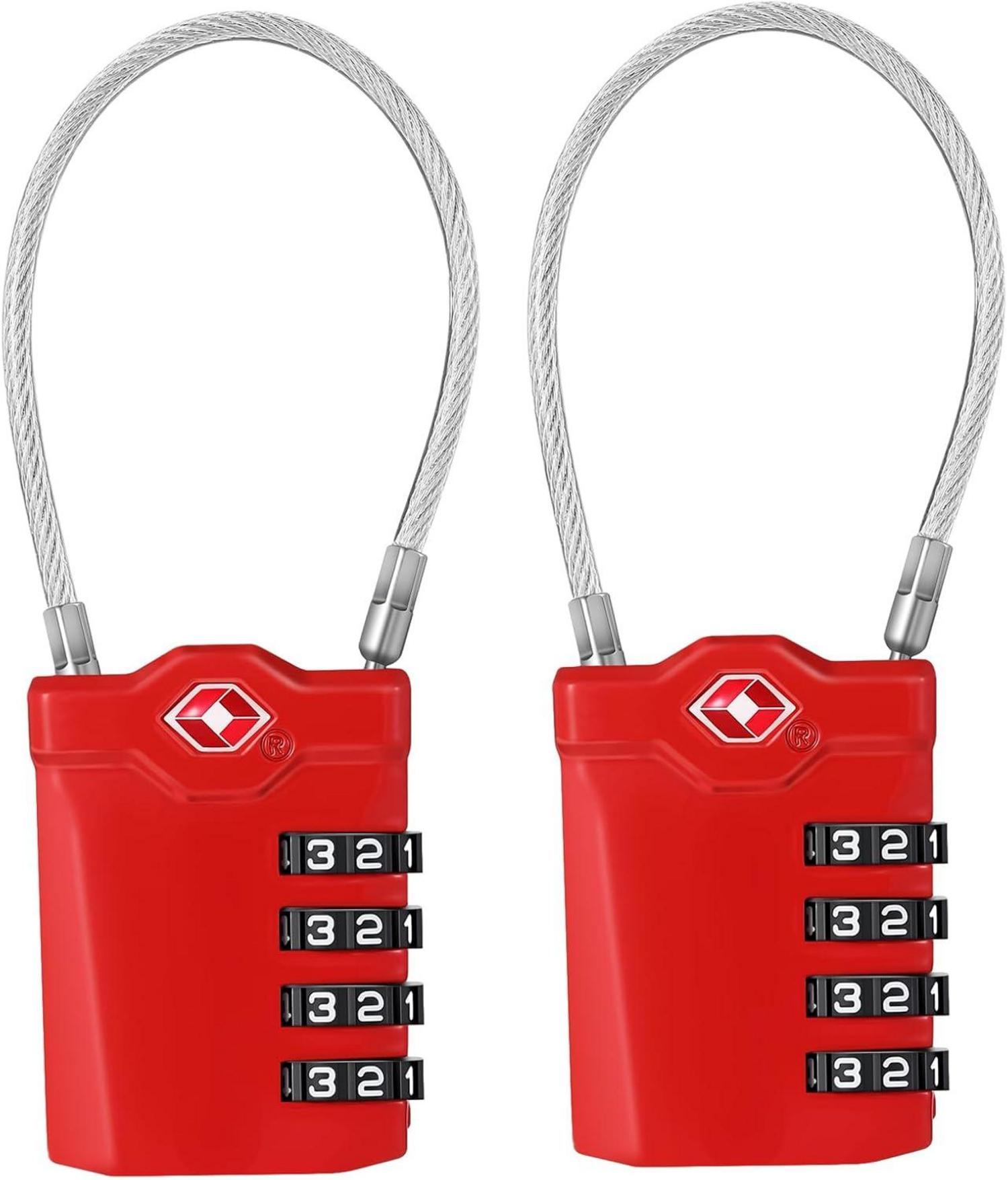 TSA Zahlenschlösser 4-stellig, Kabelschloss Koffer (2 St.) Rot