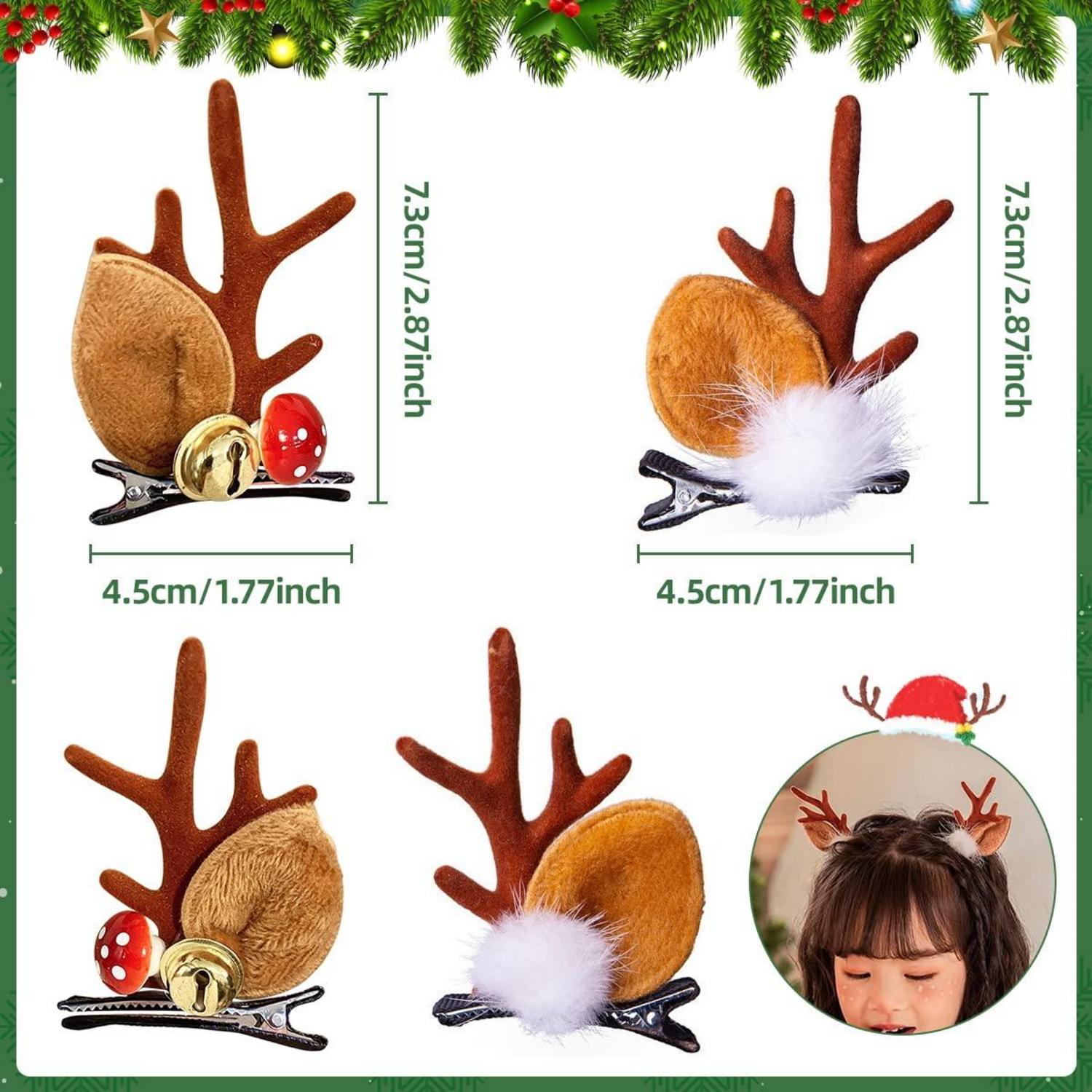 Rentier Geweih Haarspangen Set Weihnachten 4 Stück Braun