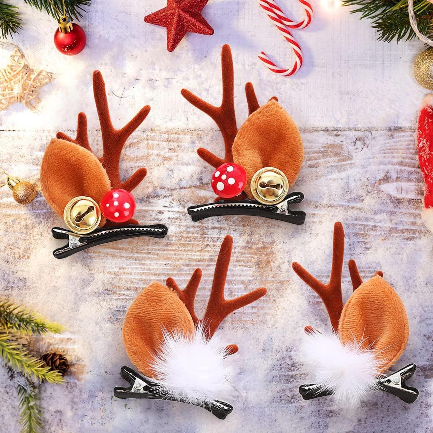 Weihnachten Rentier Haarspangen 4 Stück Braun Hirschgeweih Deko