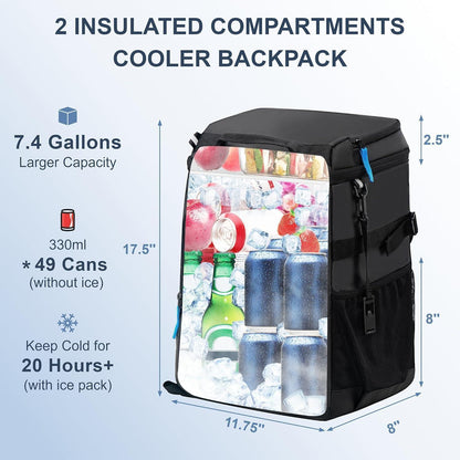 Isolierter Rucksack-Kühler 49 Dosen – Wasserdicht & Tragbar