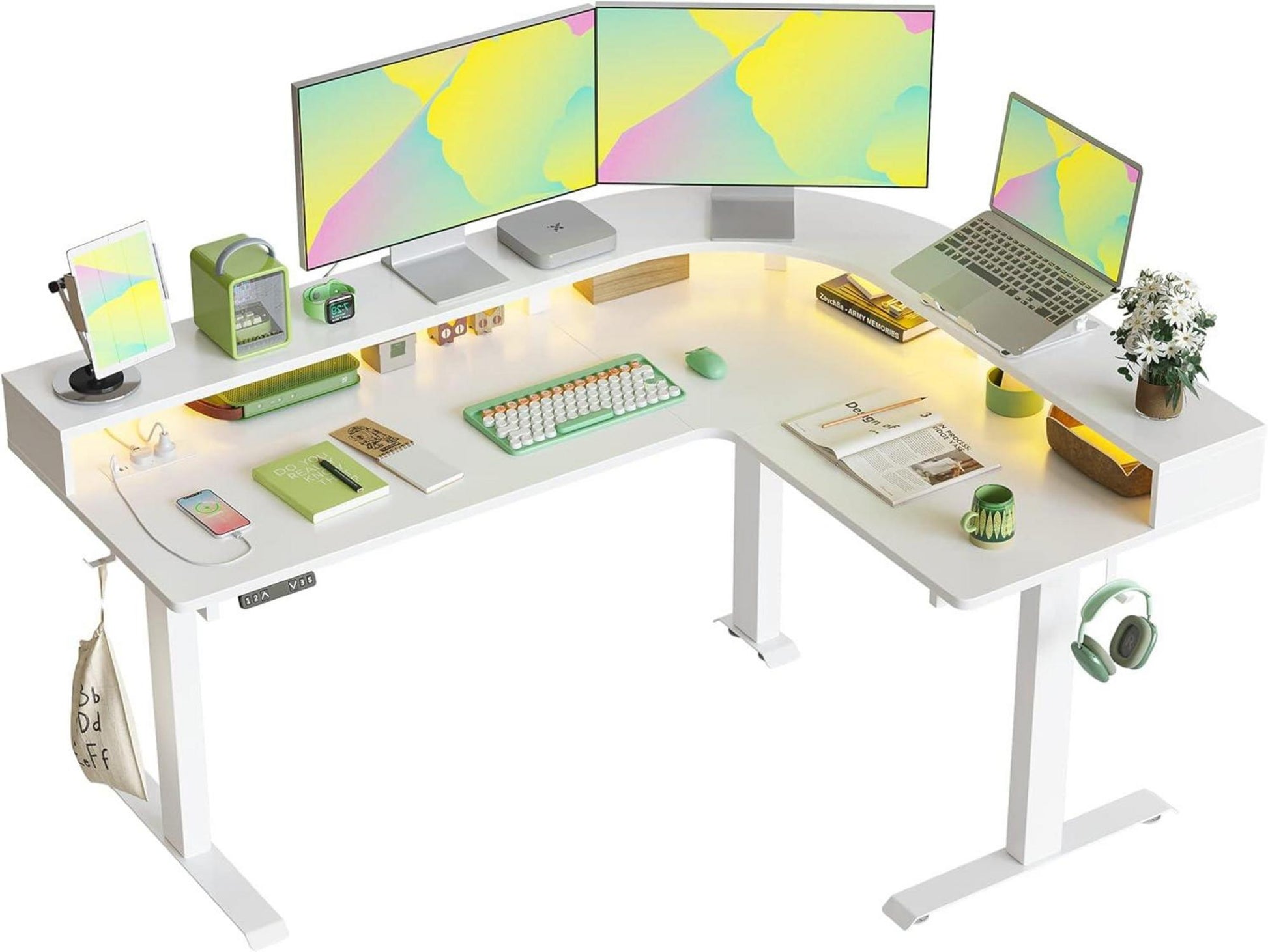 Höhenverstellbarer Elektrischer L-Form Schreibtisch LED 160x120cm