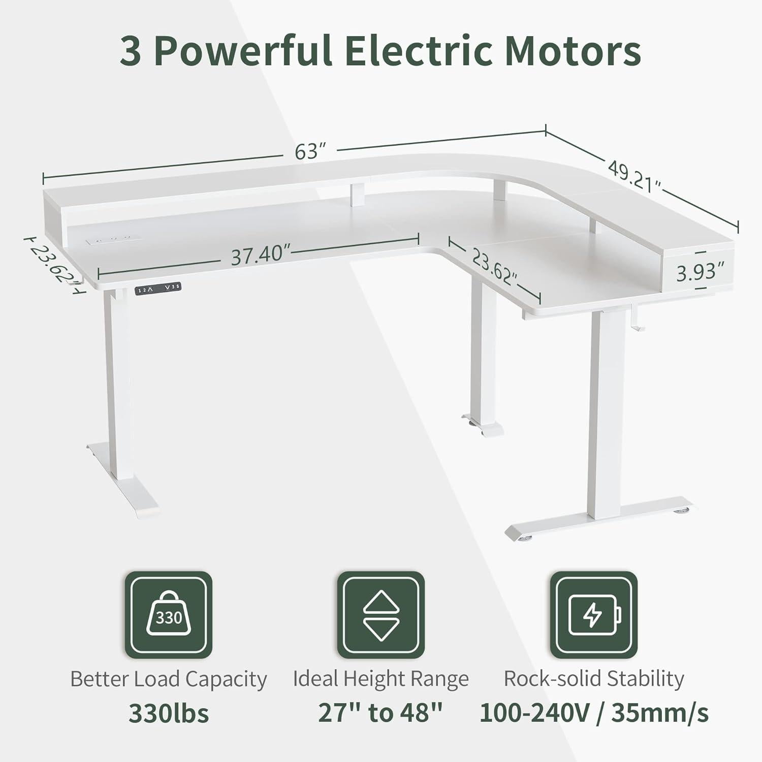 FEZIBO L-Form Schreibtisch 160x120 cm Elektrisch Höhenverstellbar LED Strip