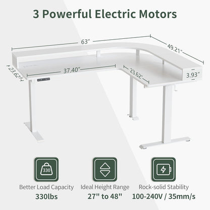 FEZIBO L-Form Schreibtisch 160x120 cm Elektrisch Höhenverstellbar LED Strip