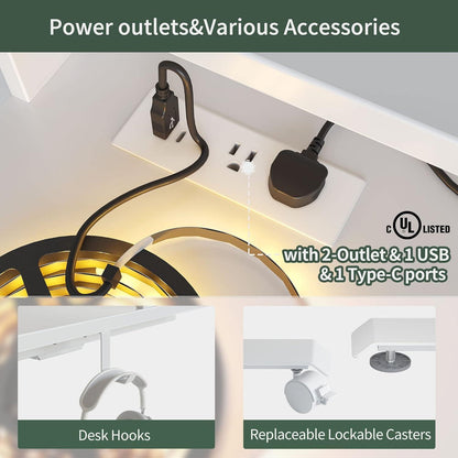 Elektrischer L-förmiger Schreibtisch 160x125 cm Weiß LED Strip Monitorständer