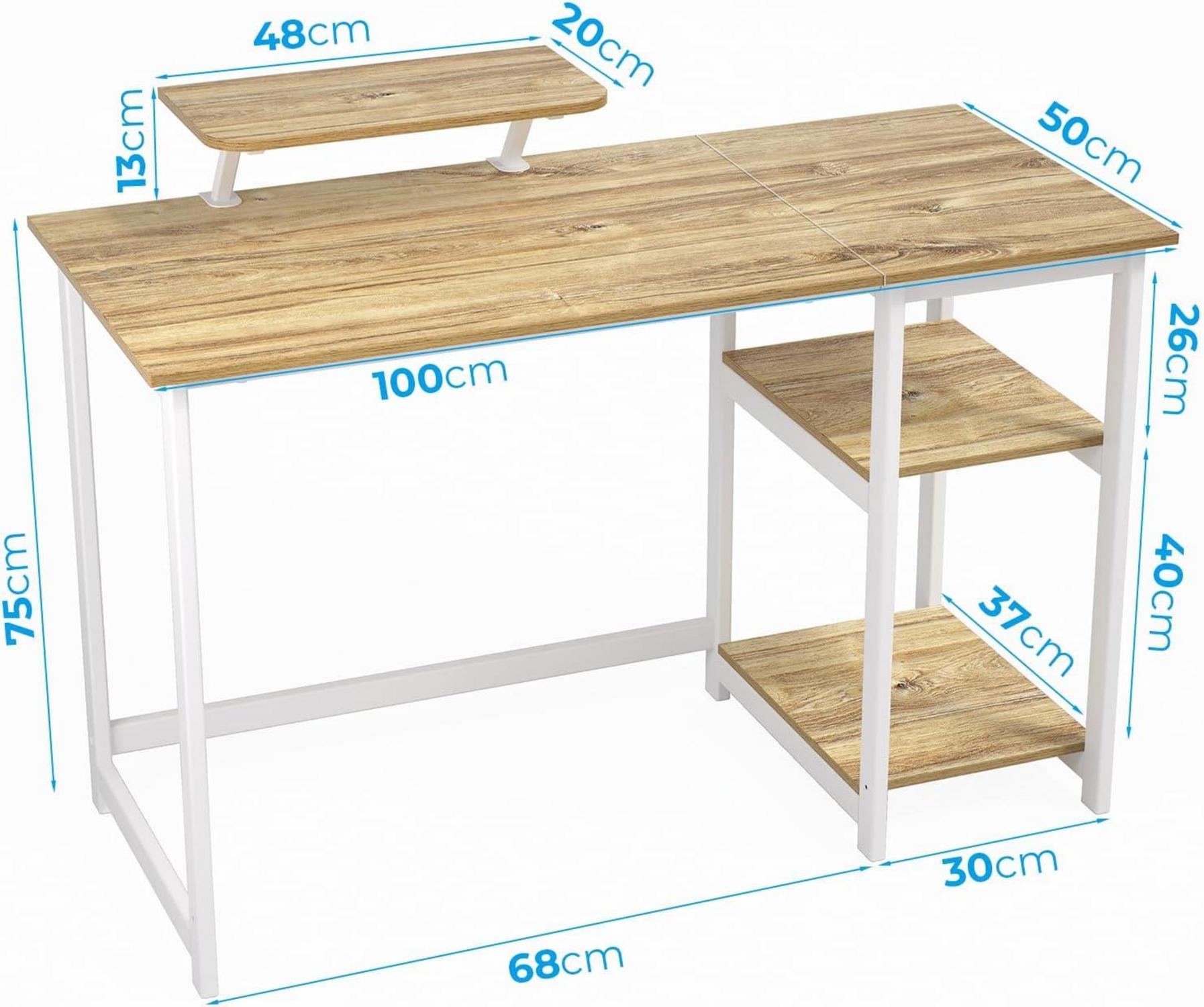 Kleiner Schreibtisch mit Stauraum und Monitorständer 100cm Beige