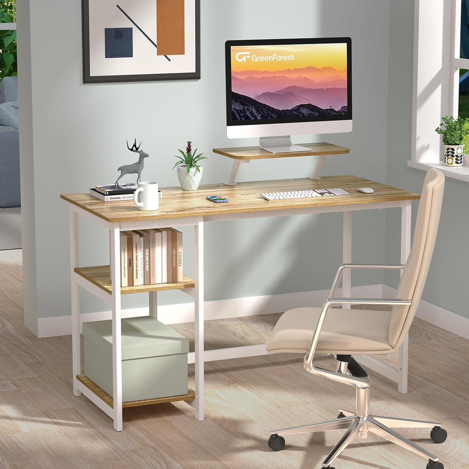 Kleiner Schreibtisch mit Stauraum 100cm PC Bürotisch Home Office Beige