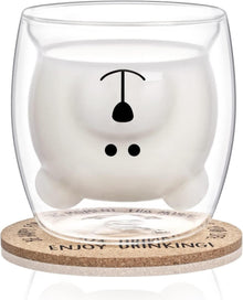 Doppelwandige Bären-Glasbecher mit Glastassen-Set und Korkuntersetzer
