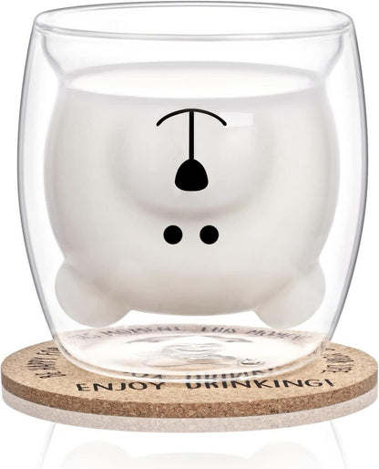 Doppelwandige Bären-Glasbecher mit Glastassen-Set und Korkuntersetzer